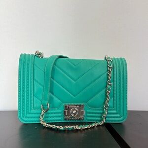 Badgley Mischka Quilted Chain Shoulder Bag - Turquoise